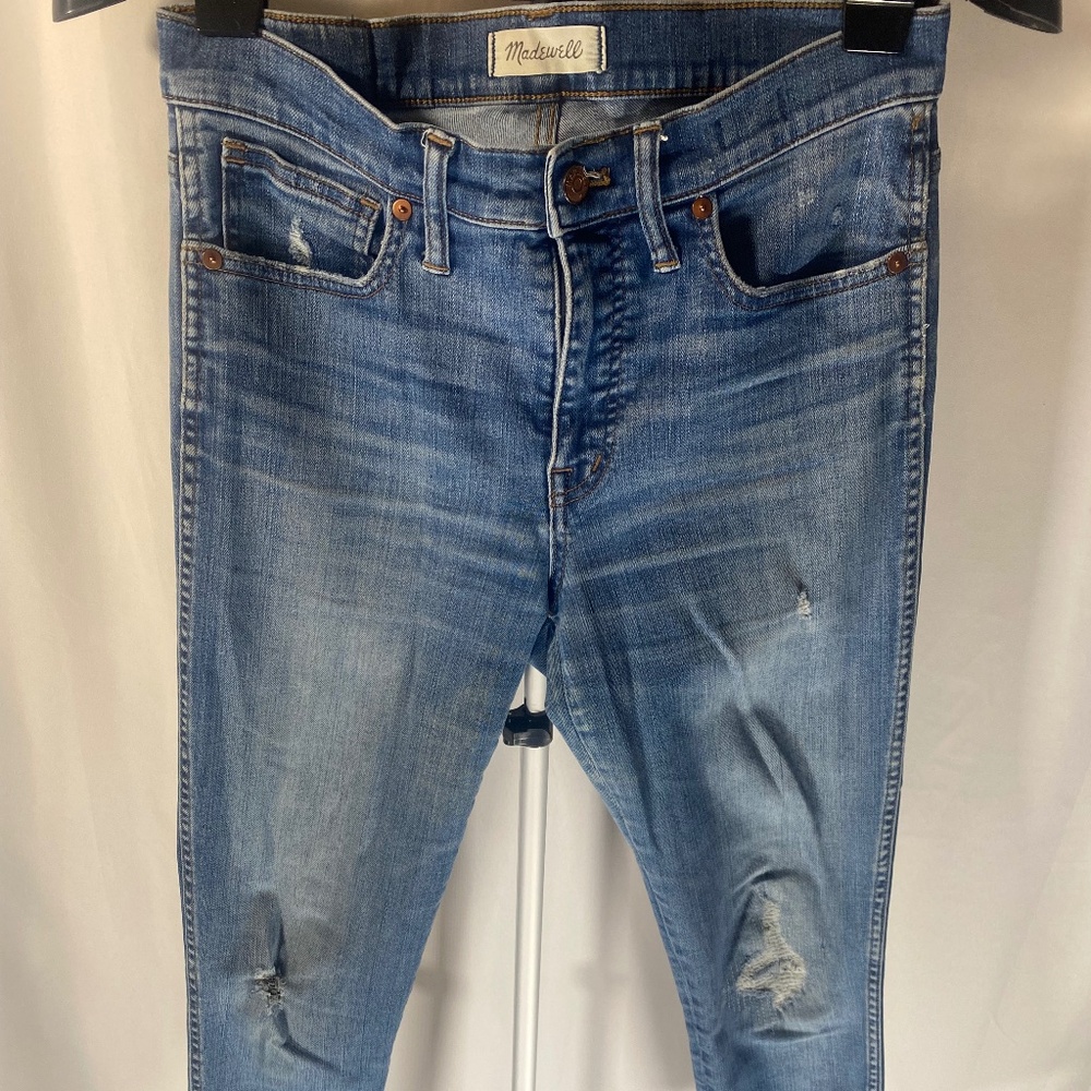 Madewell 9” High Rise Skinny Jeans 28 Distressed Raw Hem Medium Wash